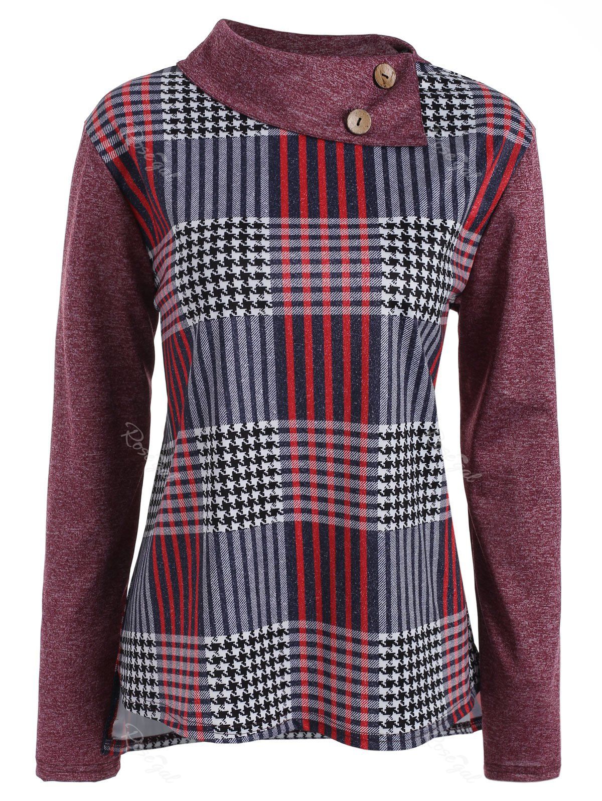 

Plus Size Houndstooth Plaid Marled T-shirt, Red wine