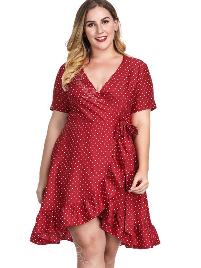 plus size polka dot wrap dress