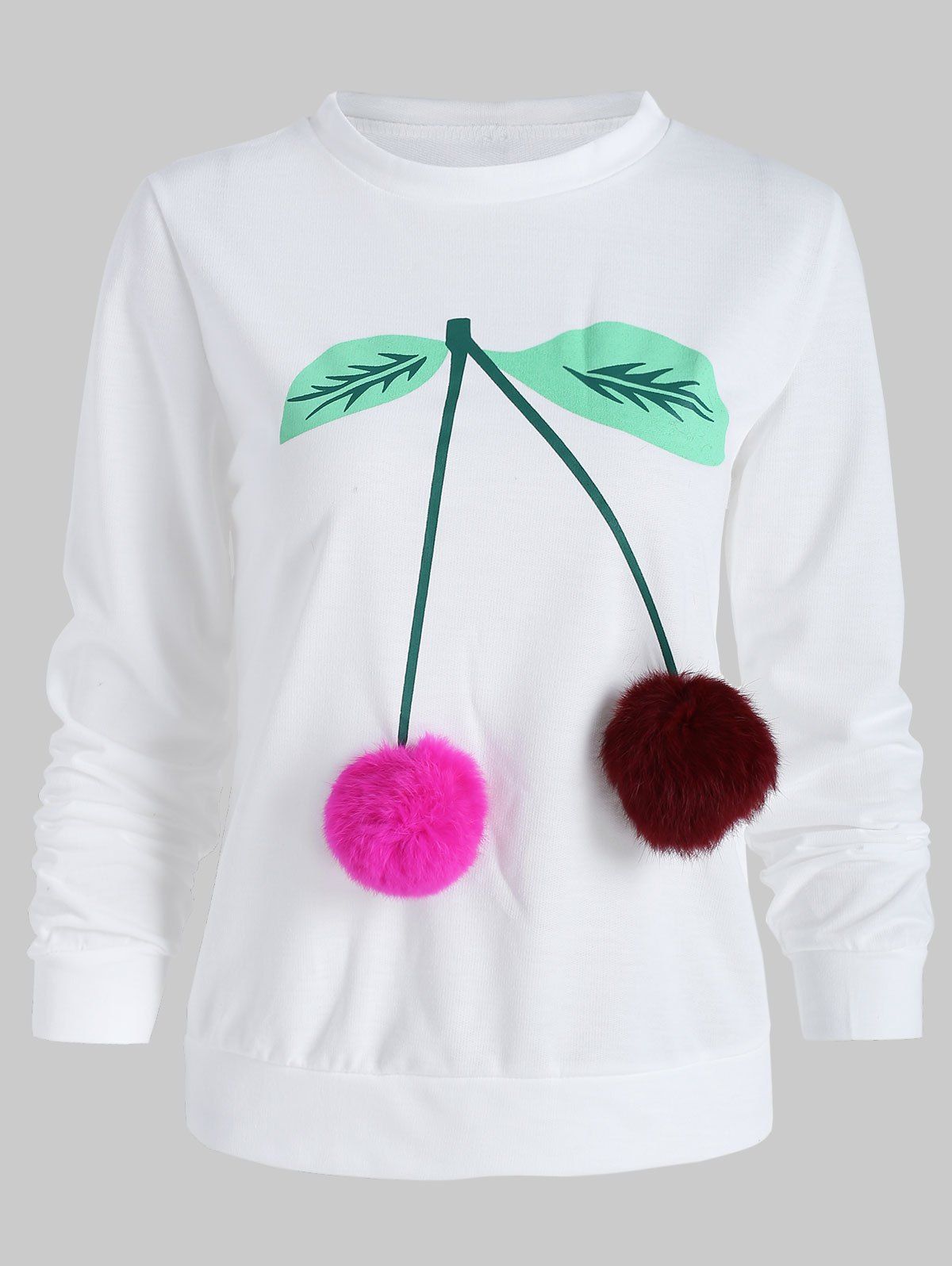 

Cherry Print Fluffy Ball Sweatshirt, White