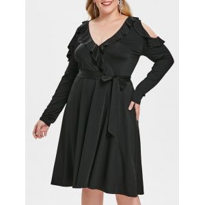 

Plus Size Flounce Cold Shoulder Dress, Black