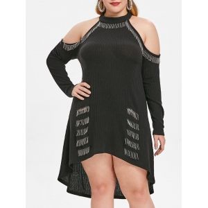 

Ribbed Plus Size High Low Dress, Black