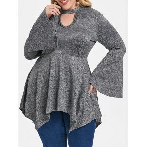 

Plus Size Keyhole Flare Sleeve Peplum T-shirt, Gray