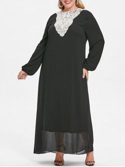 Round Neck Plus Size Lace Applique Maxi Dress - BLACK - L