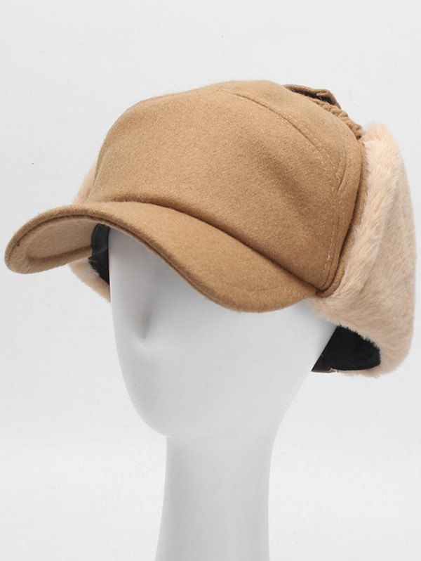 wool ball cap with ear flaps