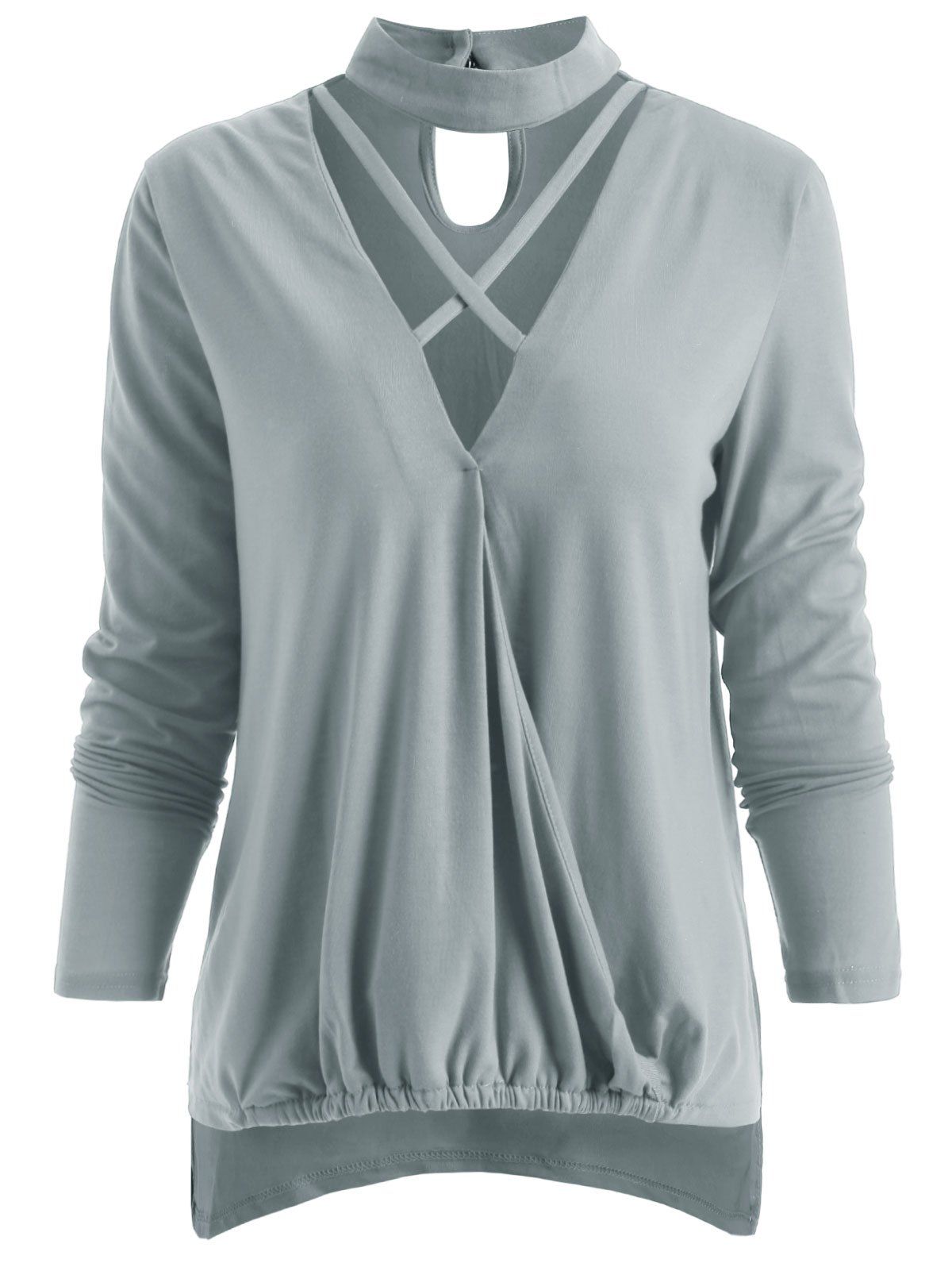 

Criss Cross Surplice T-shirt, Light gray