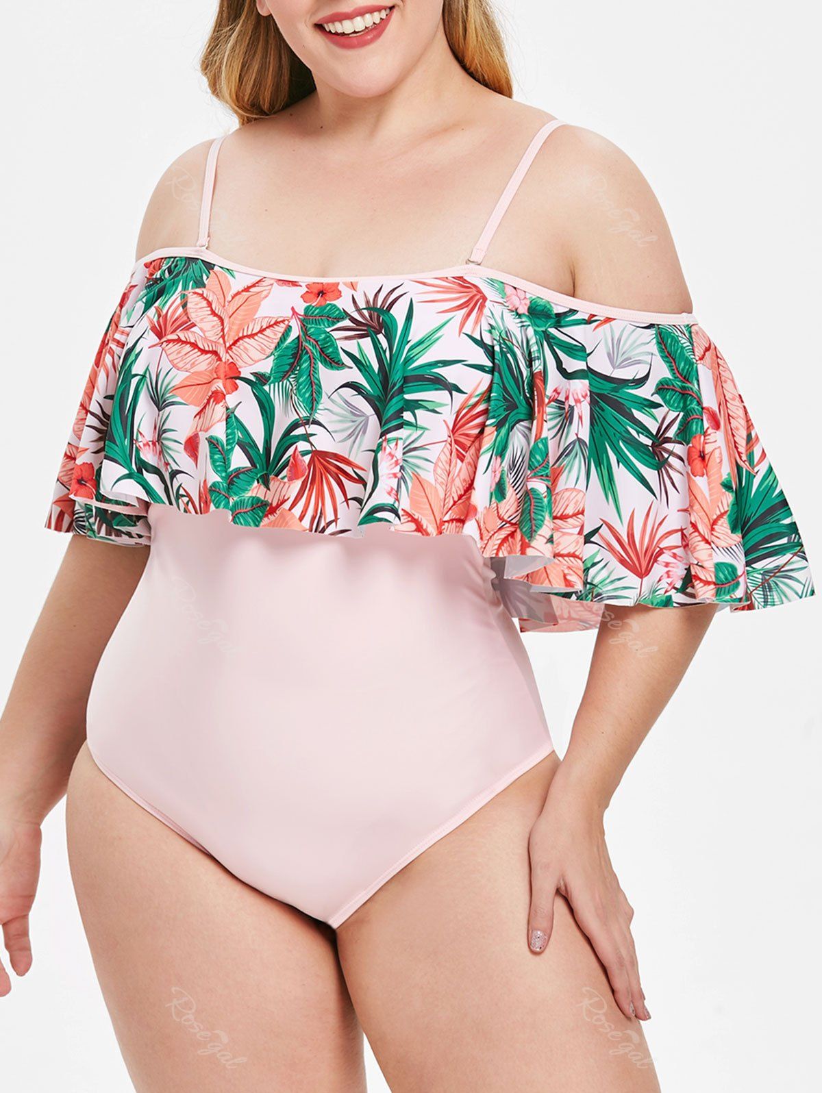 New Floral and Leaf Print Plus Size Padded Swimwear  