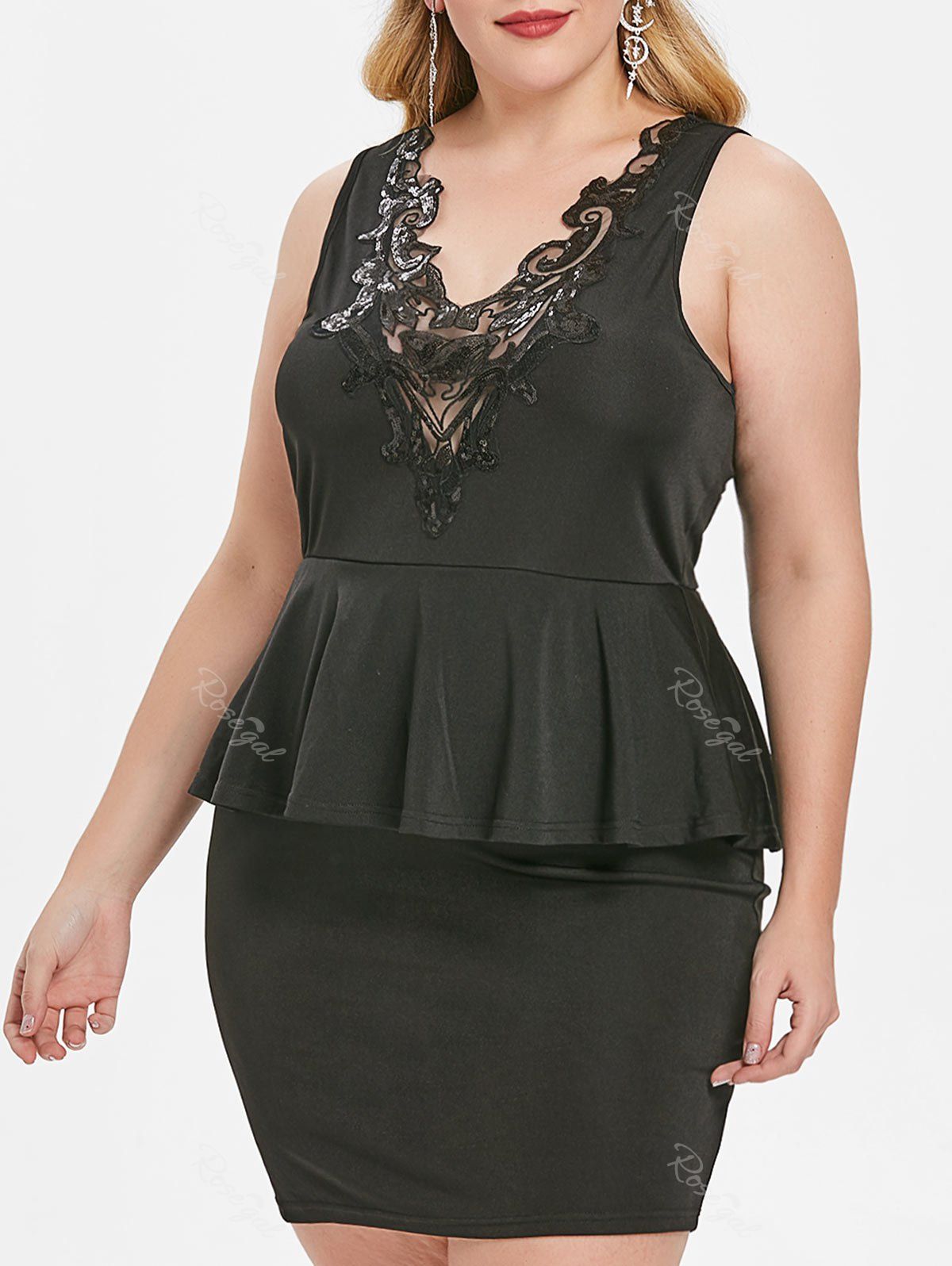 

Plus Size V Neck Back Keyhole Bodycon Mini Dress, Black