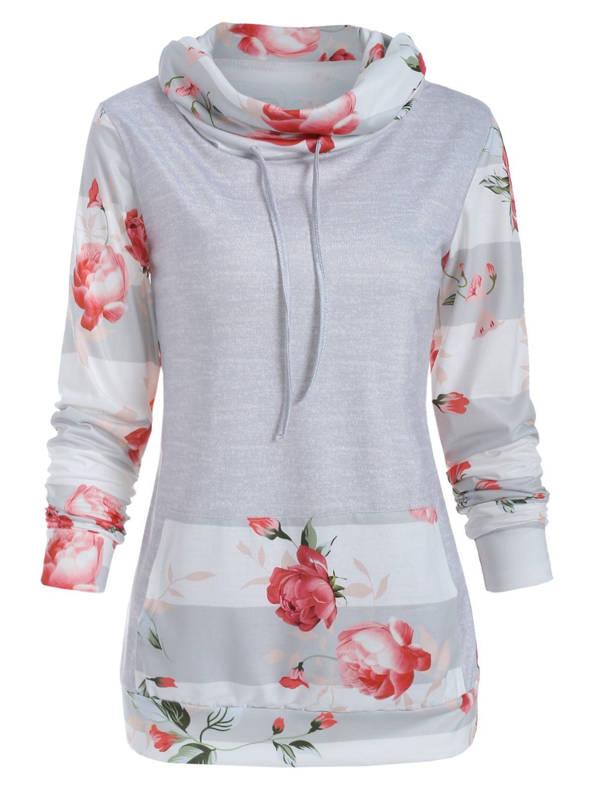

Floral Panel Cowl Neck Sweatshirt, Light gray