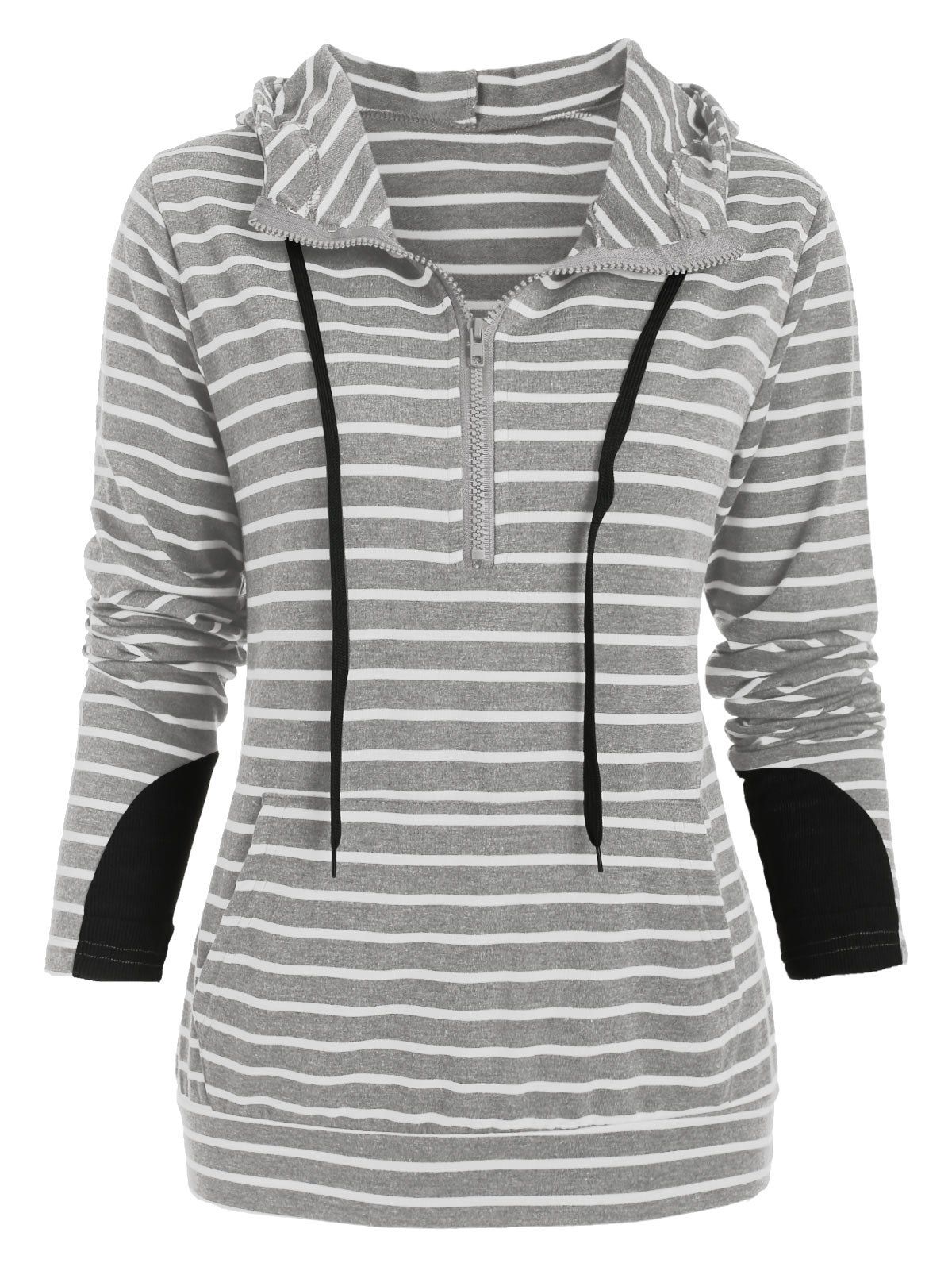 

Half Zip Long Sleeve Striped Hoodie, Light gray