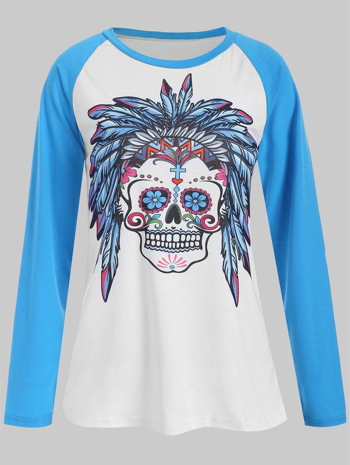 

Ethnic Cow Print Raglan Sleeve Top, Multi-b