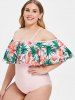 Floral and Leaf Print Plus Size Padded Swimwear -  