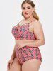 Plus Size 1950s Underwire Criss Cross Printed Bikini Set -  