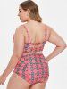 Plus Size 1950s Underwire Criss Cross Printed Bikini Set -  