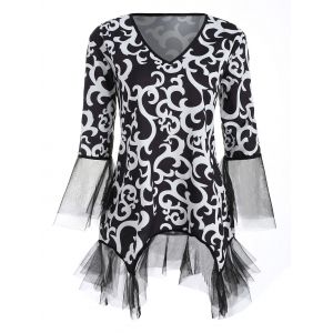

Plus Size Mesh Panel Asymmetrical T Shirt, Black