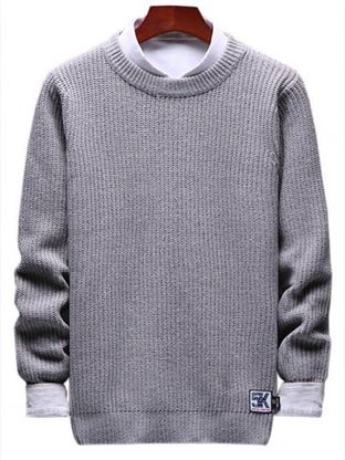 Solid Crewneck Patch Detail Pullover Knit Sweater