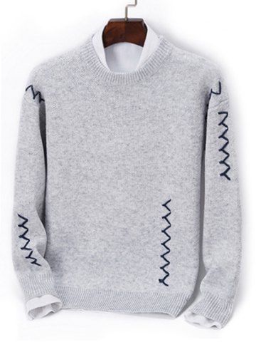 Suéter de punto con detalle de línea de zigzag en contraste - GRAY - M