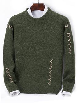 Suéter de punto con detalle de línea de zigzag en contraste - DARK FOREST GREEN - XS