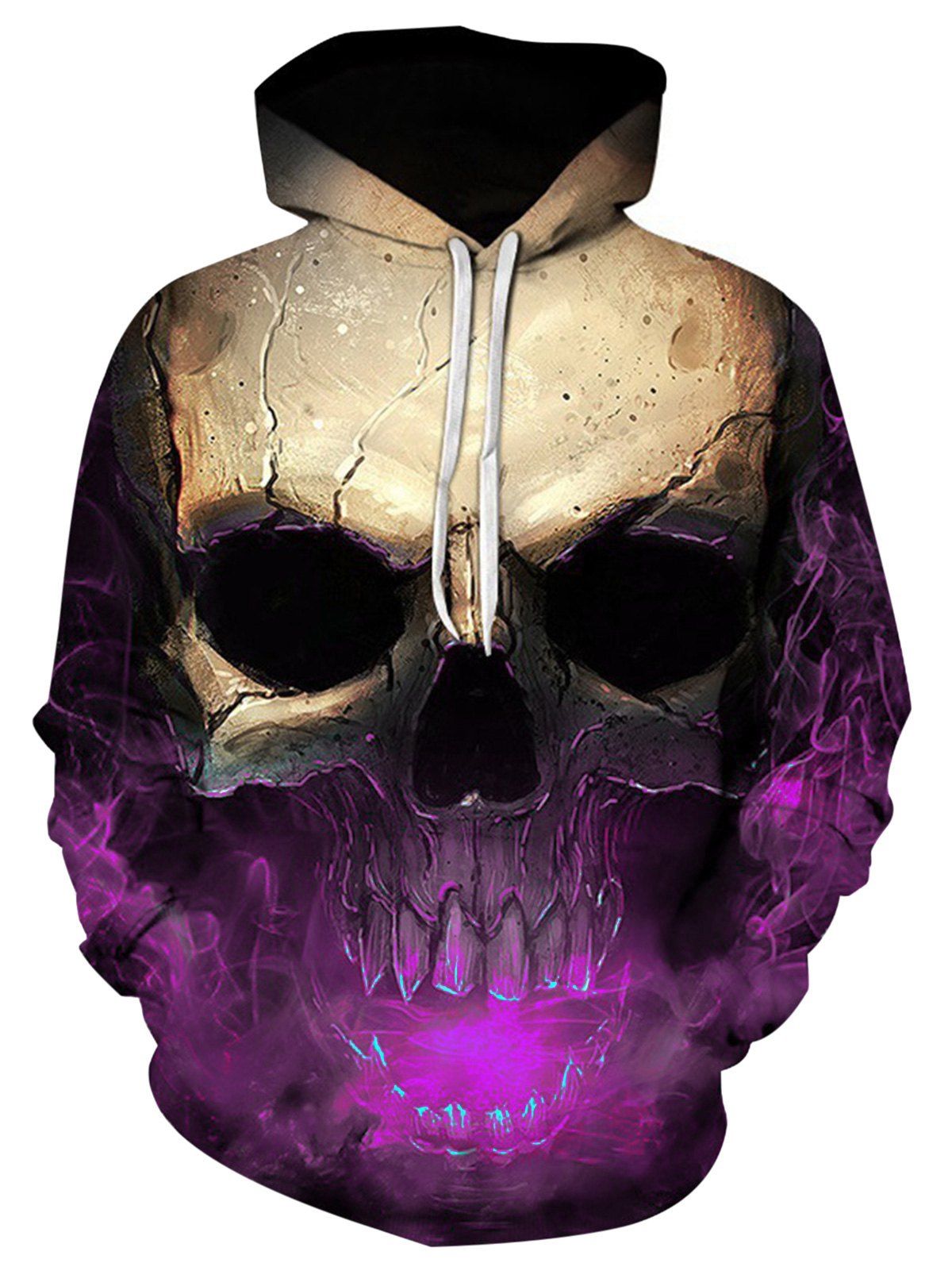 

3D Skull Print Pocket Hoodie, Bright neon pink