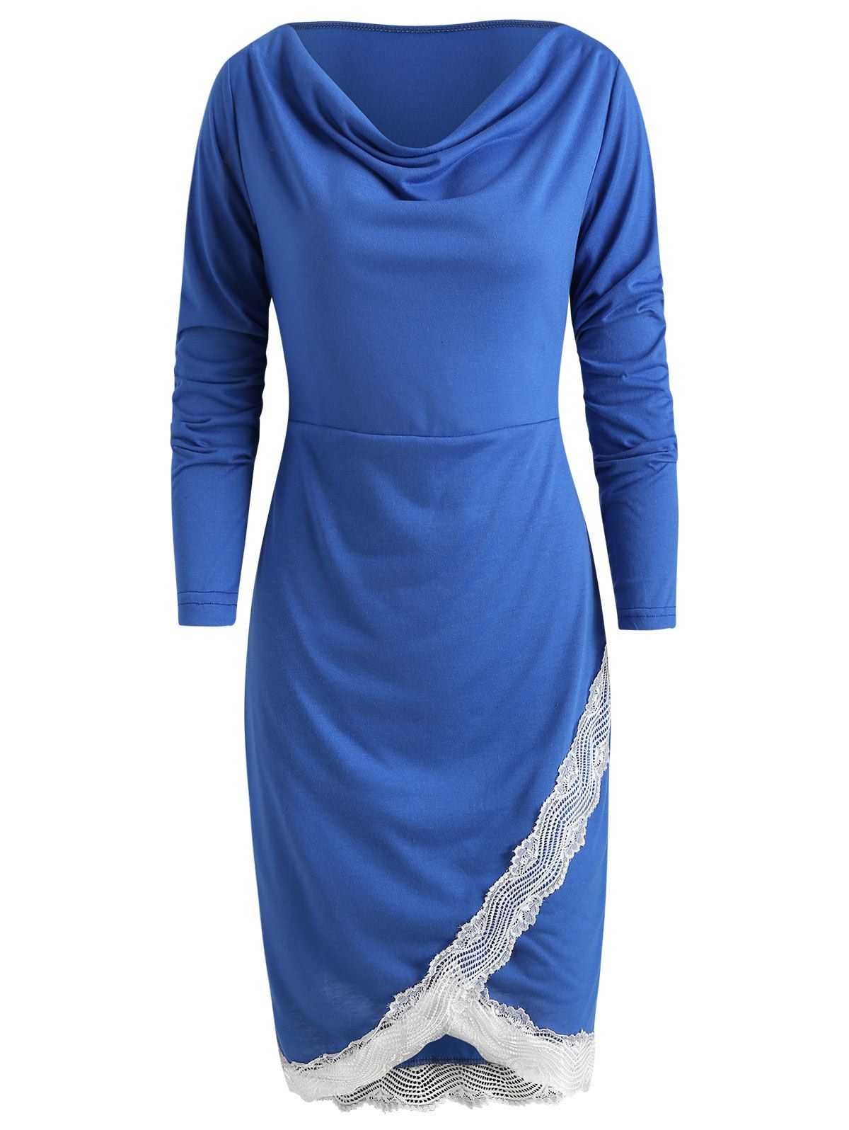 

Long Sleeve Lace Trim Sheath Dress, Cobalt blue
