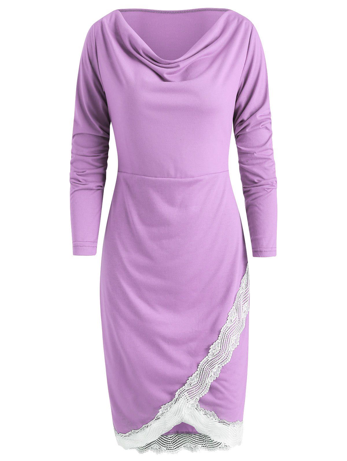 

Long Sleeve Lace Trim Sheath Dress, Mauve