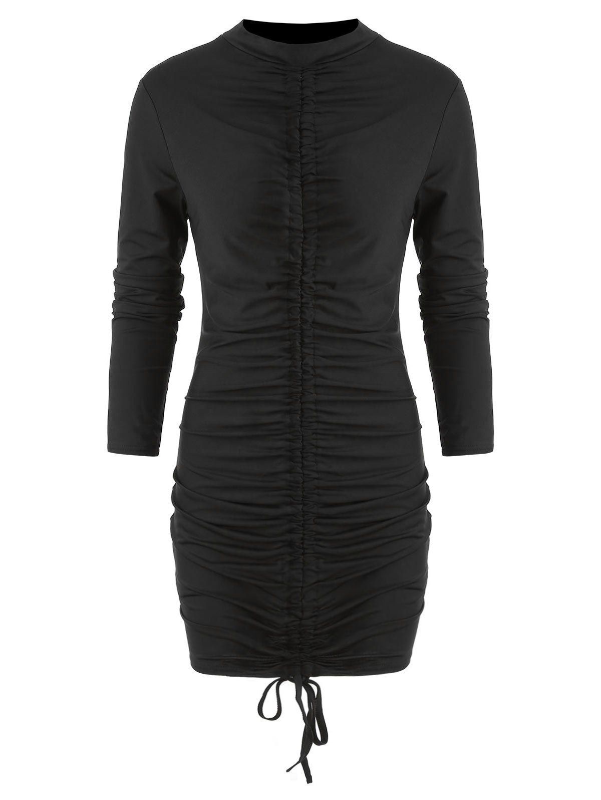 

Drawstring Ruched Mini Sheath Dress, Black
