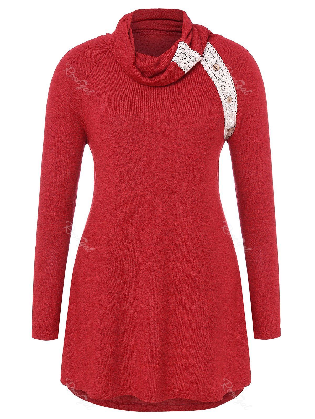 

Plus Size Heap Collar Applique Button T-shirt, Valentine red