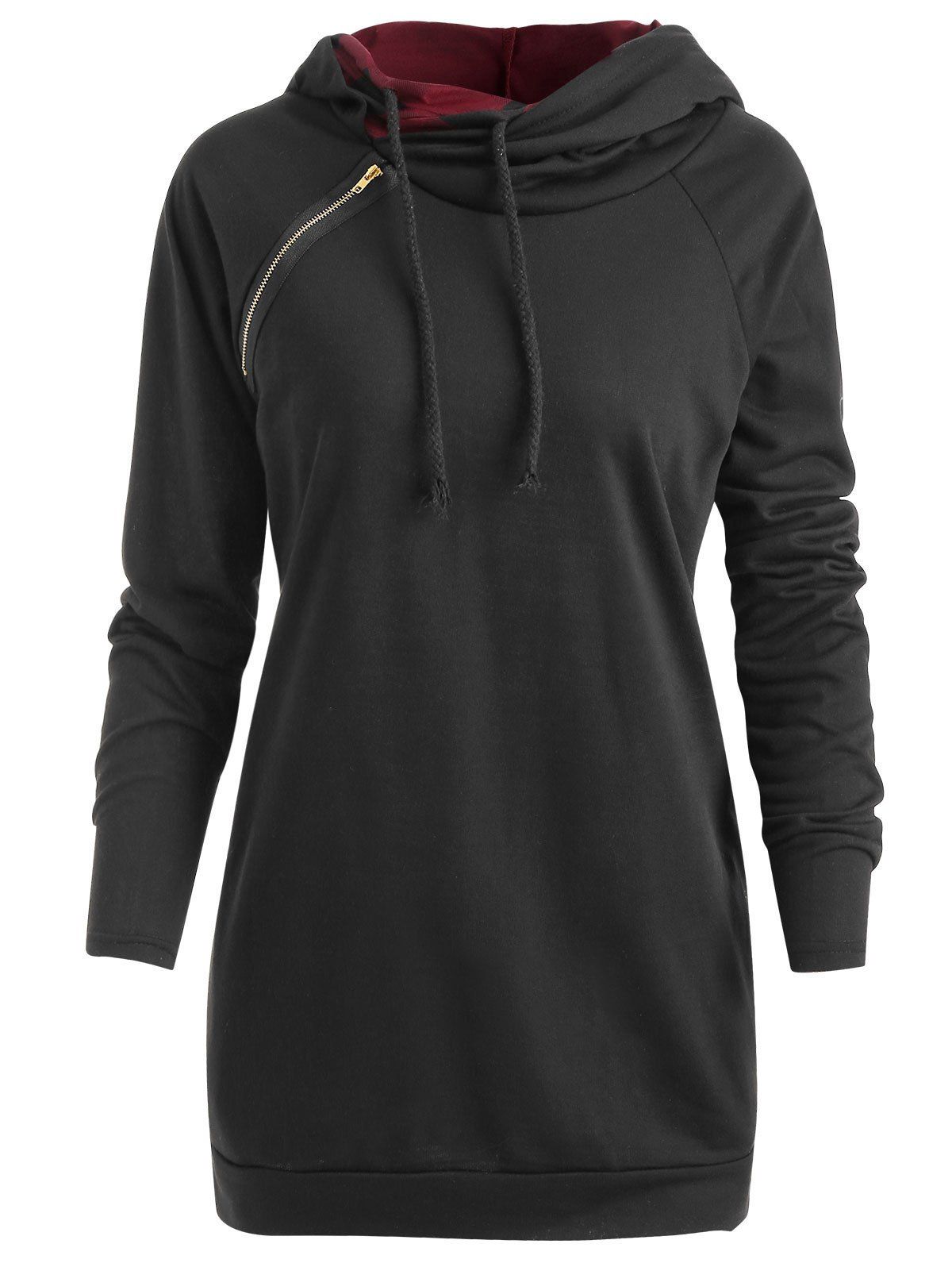 

Double-hooded Raglan Sleeve Hoodie, Black