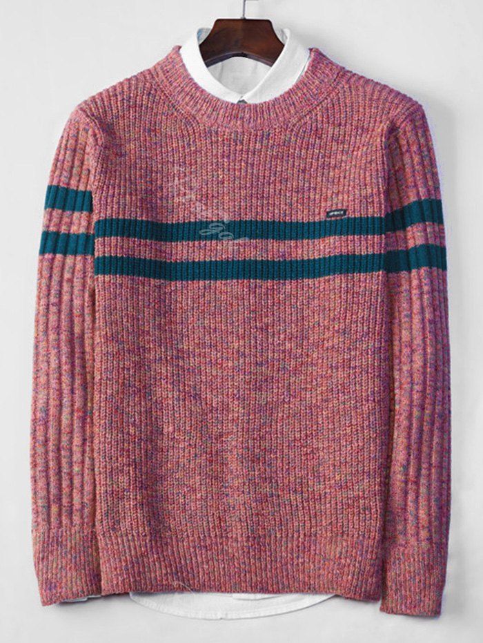 

Cross Stripe Contrast Color Pullover Knit Sweater, Blush red