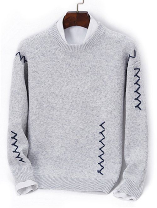 New Contrast Zigzag Line Detail Knit Sweater  
