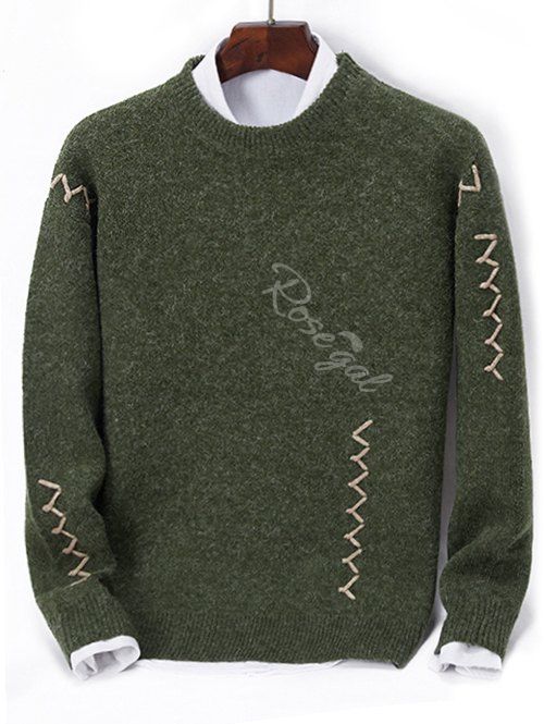 

Contrast Zigzag Line Detail Knit Sweater, Dark forest green
