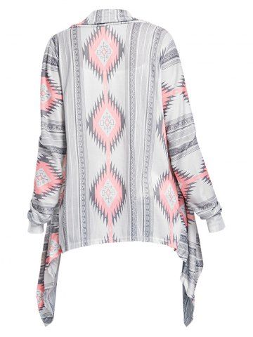 

Geometric Printed Long Sleeve Asymmetric Cardigan, Pink