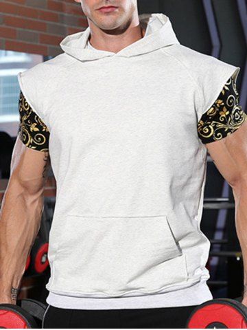 

Letters Print Kangaroo Pocket Hooded Tank Top, White