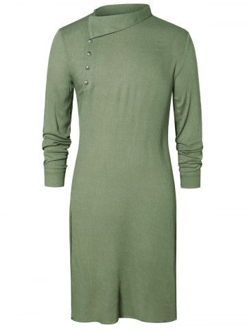 Side Slit Half Button Longline Shirt - CAMOUFLAGE GREEN - L