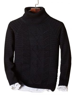 Solid Turtleneck Cable Knit Sweater