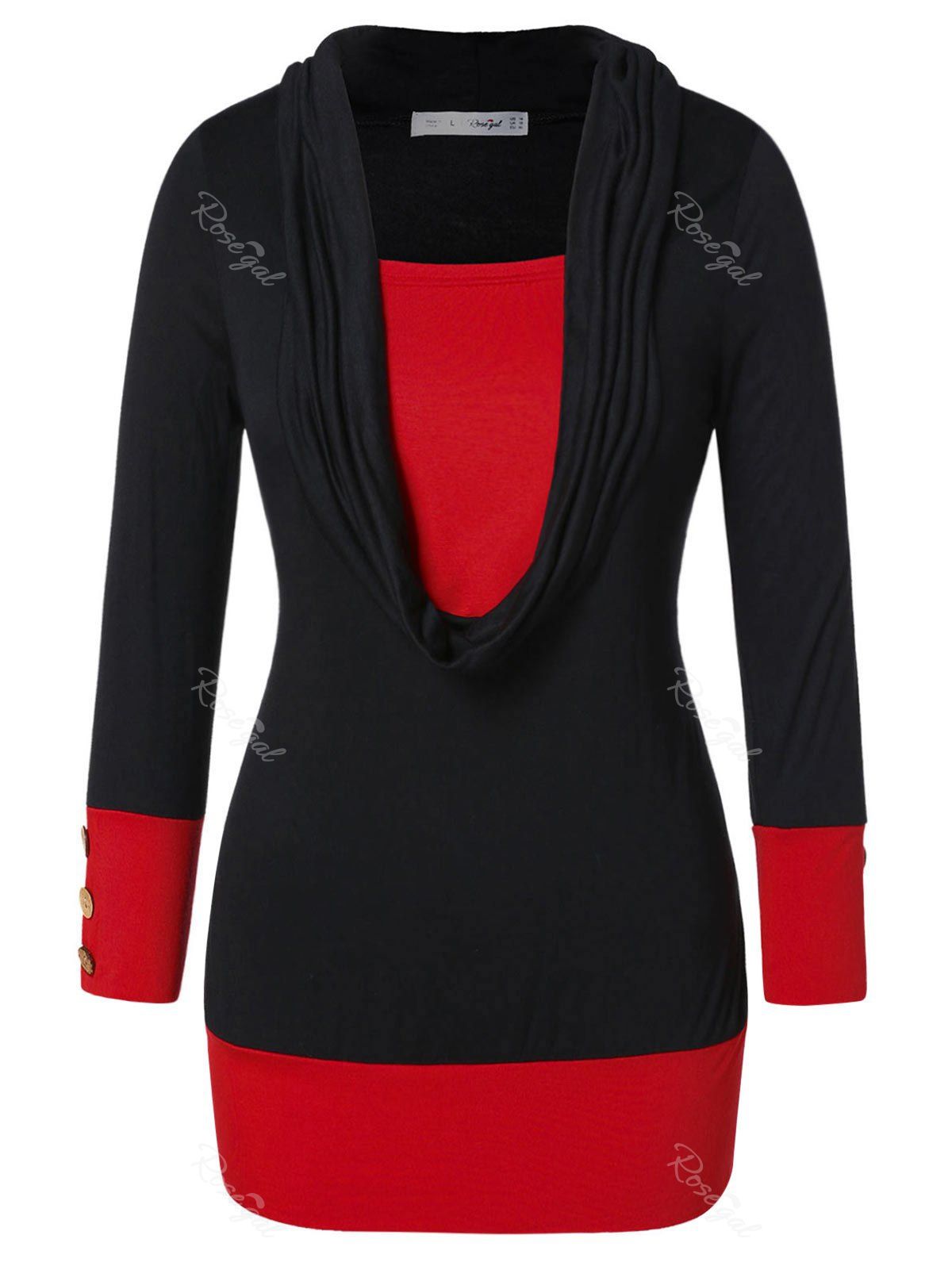

Plus Size Two Tone Buttoned T-shirt, Black