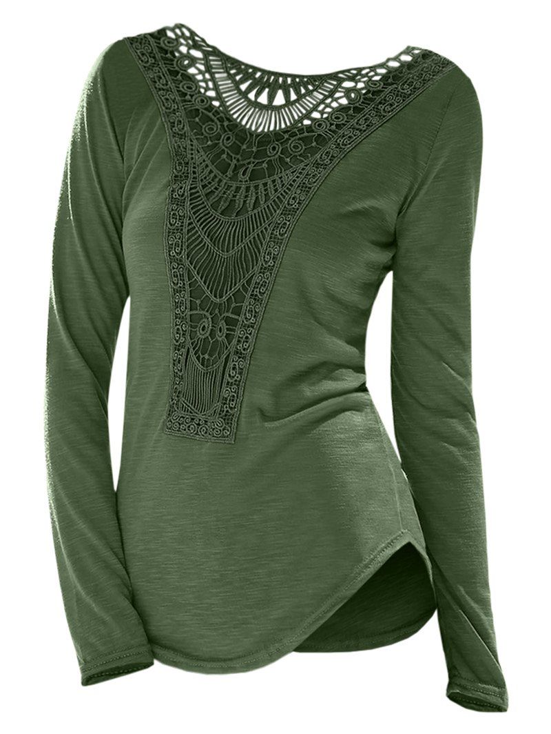 Casual Scoop Neck Hollow Out Crochet Spliced Solid Color T-Shirt For Women, Army green
Casual Scoop Neck Hollow Out Crochet Spliced Solid Color T-Shirt For Women, Army green