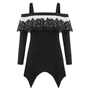 

Plus Size Ruffled Asymmetrical Open Shoulder T-shirt, Black