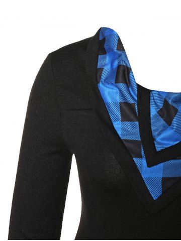 

Plus Size Skew Button Plaid Spliced Tulip Front T-shirt, Navy blue