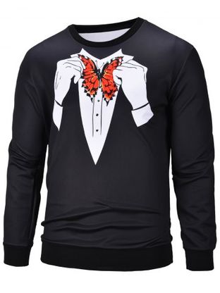 3D Butterfly Printed Crew Neck Pullover Sweatshirt