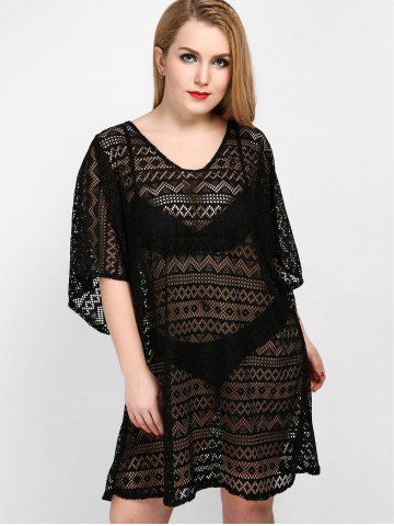 

See Through Plus Size Openwork Cover Up, Black