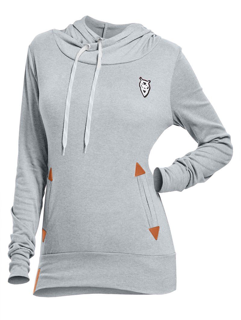 

Drawstring Pocket Design Embroidered Hoodie, Light gray