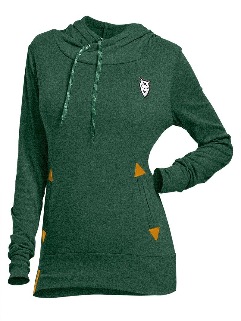 

Drawstring Pocket Design Embroidered Hoodie, Green