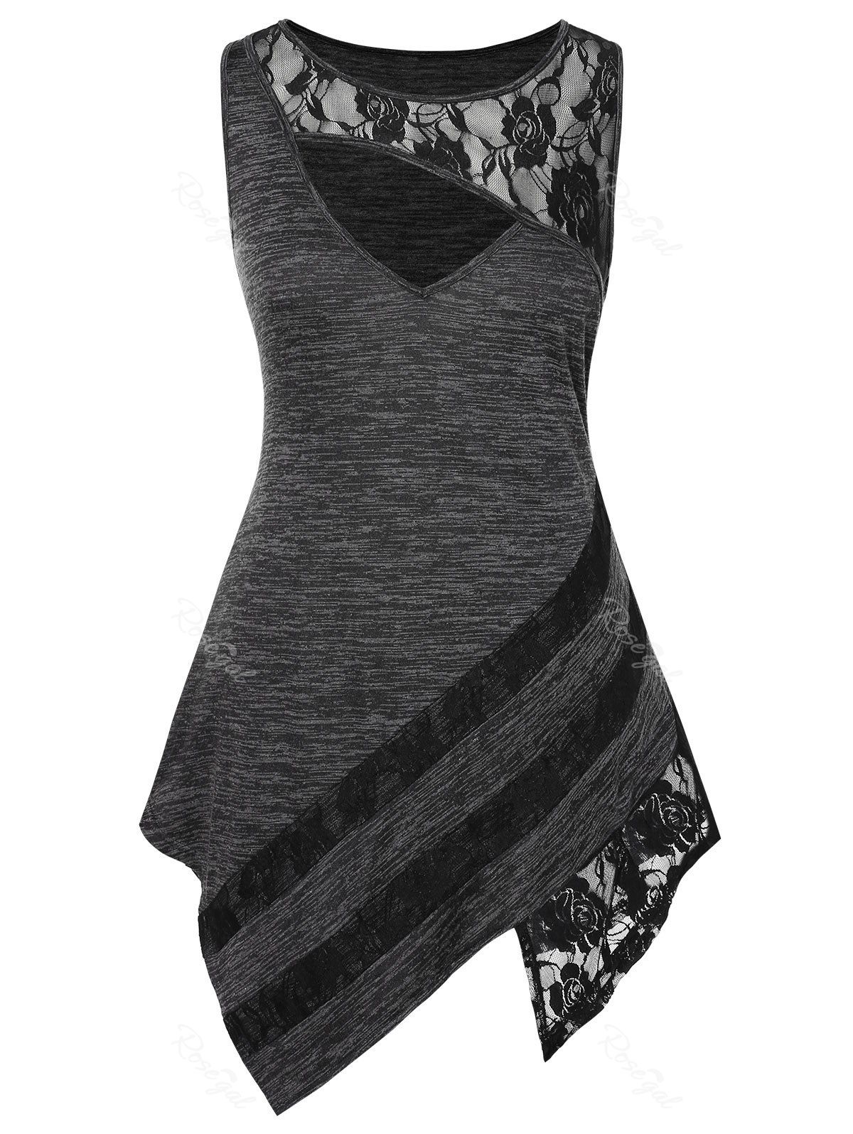 2019 plus size marled contrast lace tank top