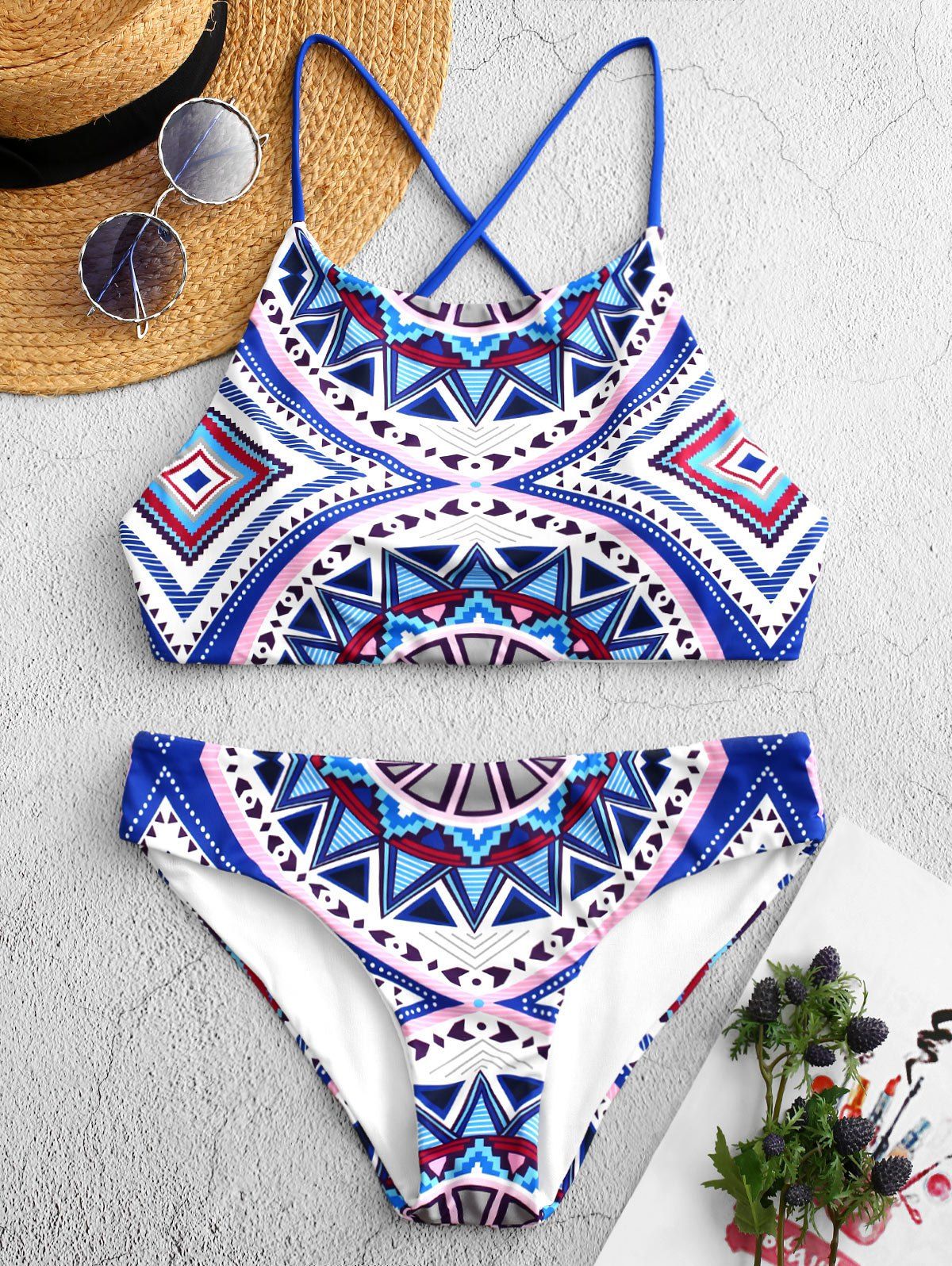 

Criss Cross Geometrical Bikini Set, Multi