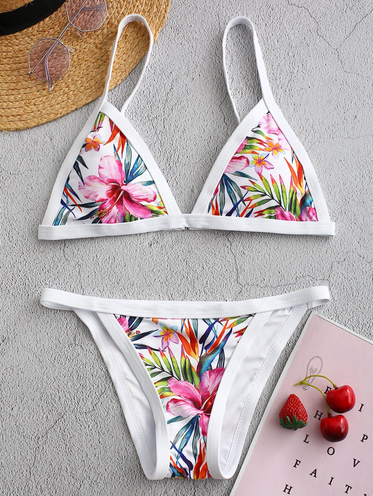 

Floral Print Triangle Bikini Set, Multi