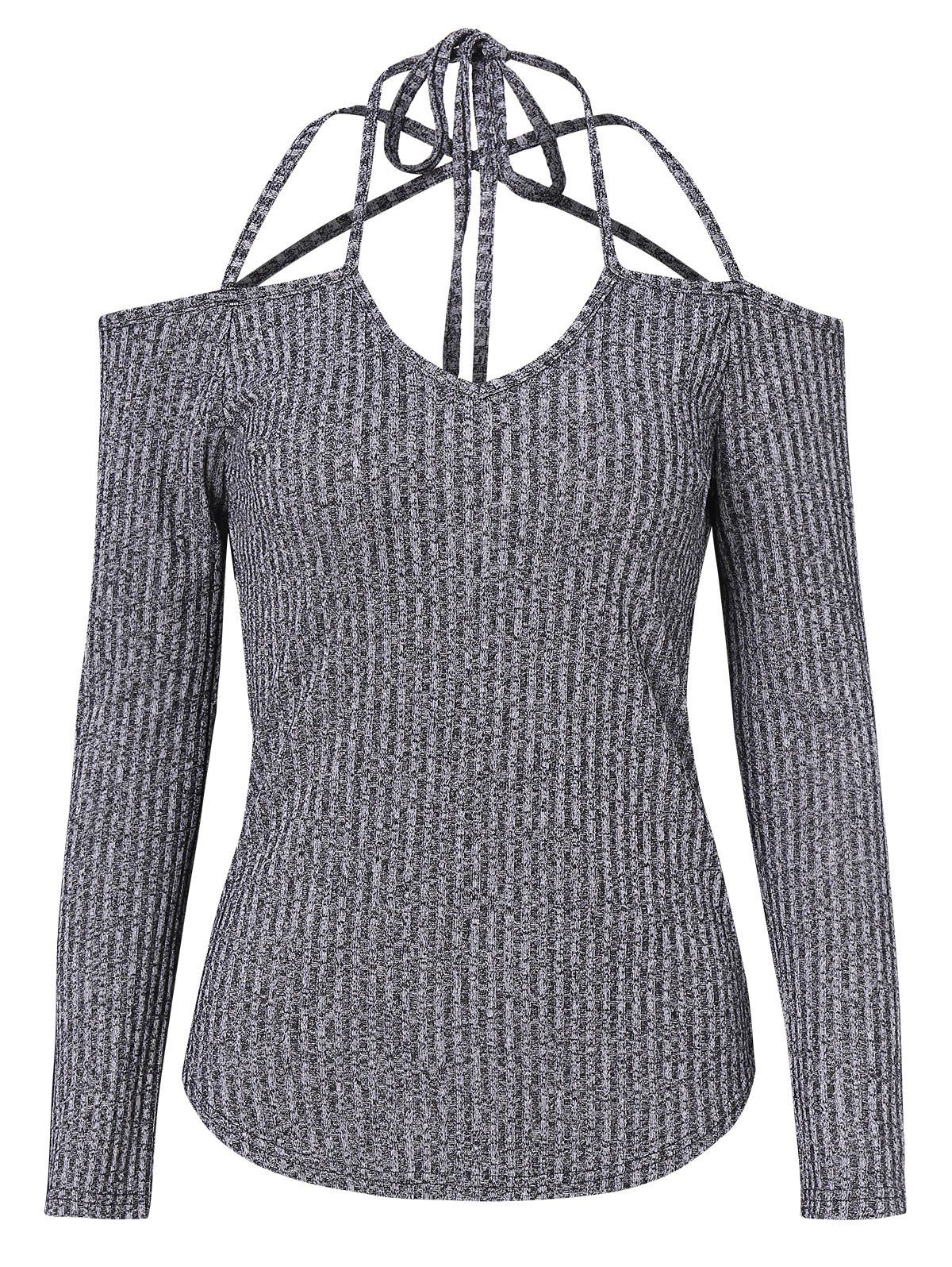

Off Shoulder Strappy Backless Knitwear, Gray
