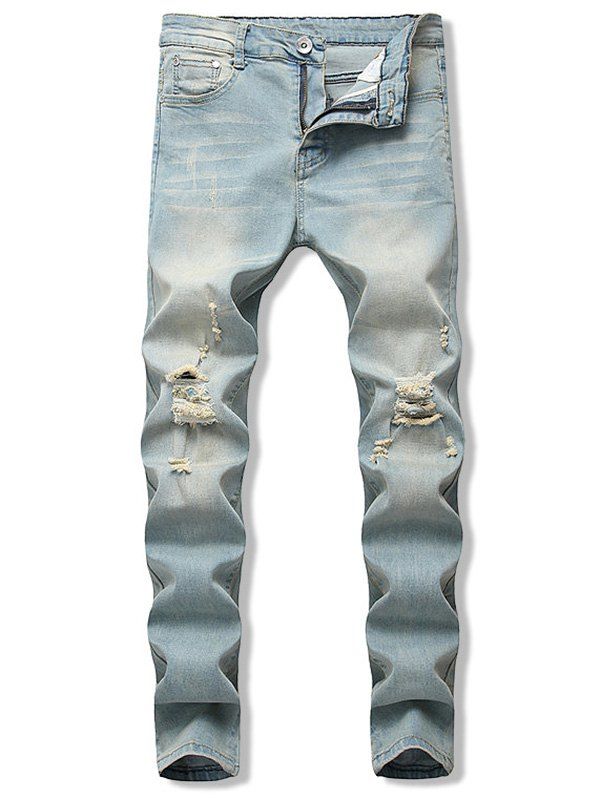 

Distressed Slim Fit Jeans, Denim blue