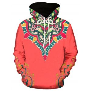 

3D Flower Print Pullover Hoodie, Red