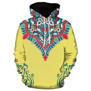 

3D Flower Print Pullover Hoodie, Yellow