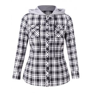 

Plus Size Plaid Hooded Shirt with Pockets, Black